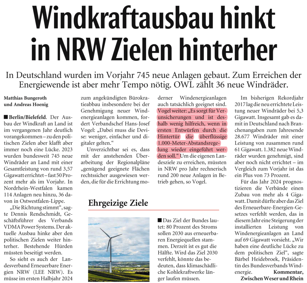 Windkraftausbau hinkt in NRW Zielen hinterher